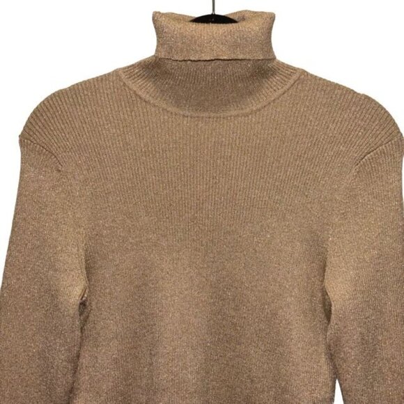 Chicos Laney Lurex Reagan LS Turtleneck Sweater Heather Arabian Camel Size 1=M - Picture 4 of 7
